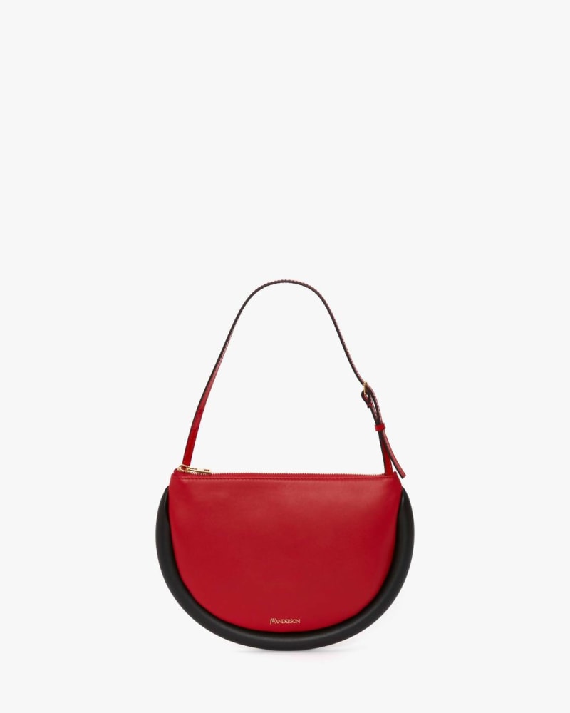 Front of a size O/S Bumper-Moon Leather Shoulder Bag in Red/Black in Red/Black by JW Anderson. | dia_product_style_image_id:331787